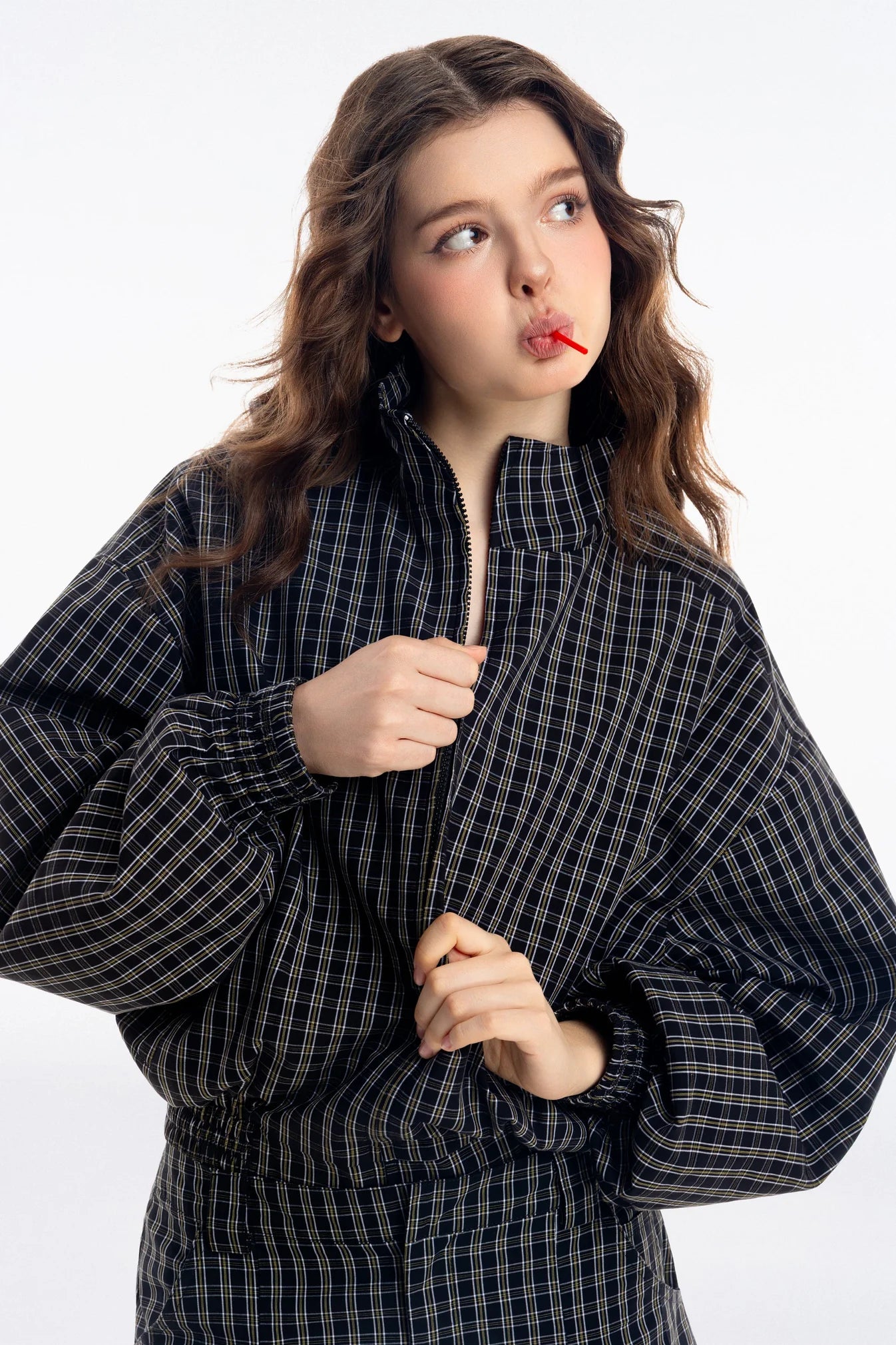 [PUSHPUSH] GINGHAM ZIP JACKET