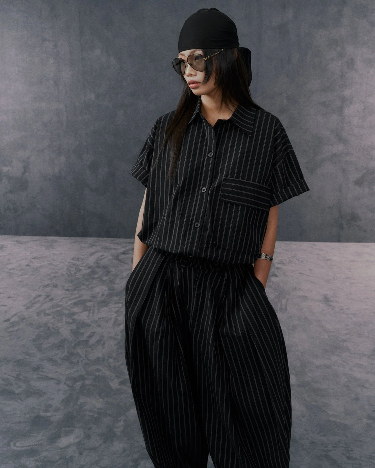 [HYPNOTISM] STRIPED BAND SHIRT