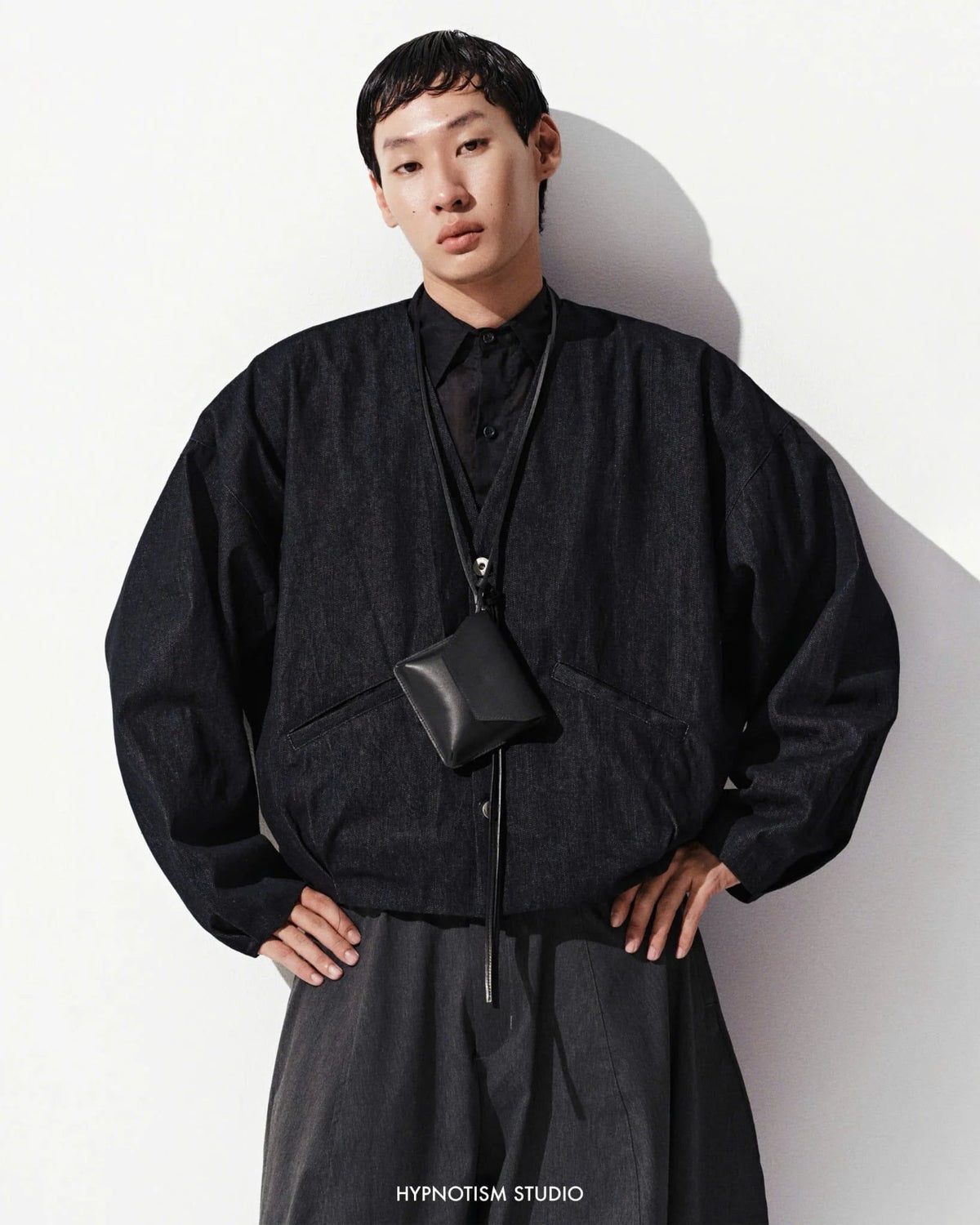 [HYPNOTISM] CURVE DENIM CARDIGAN