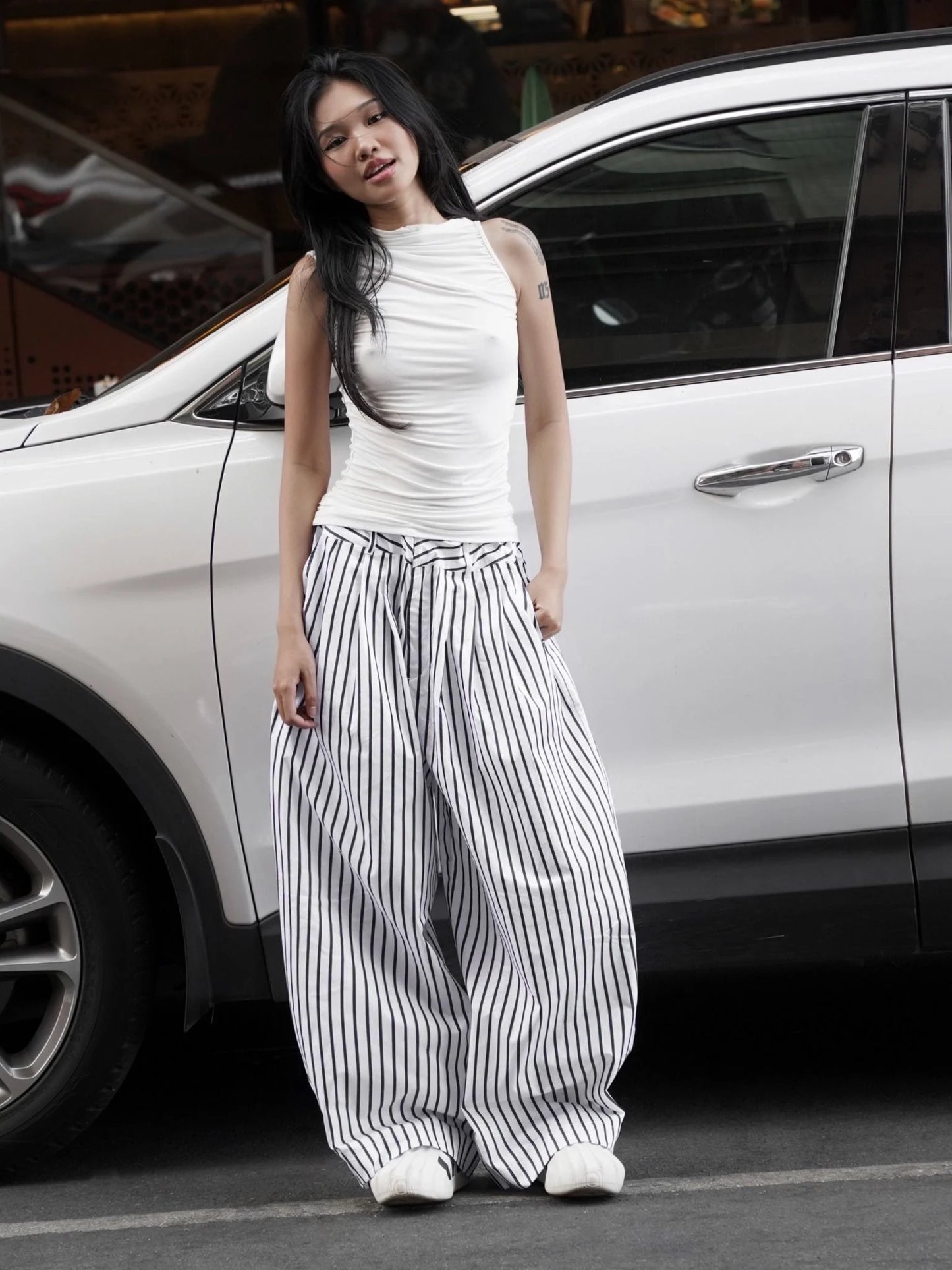 [HYPNOTISM] STRIPED CURVY TROUSERS