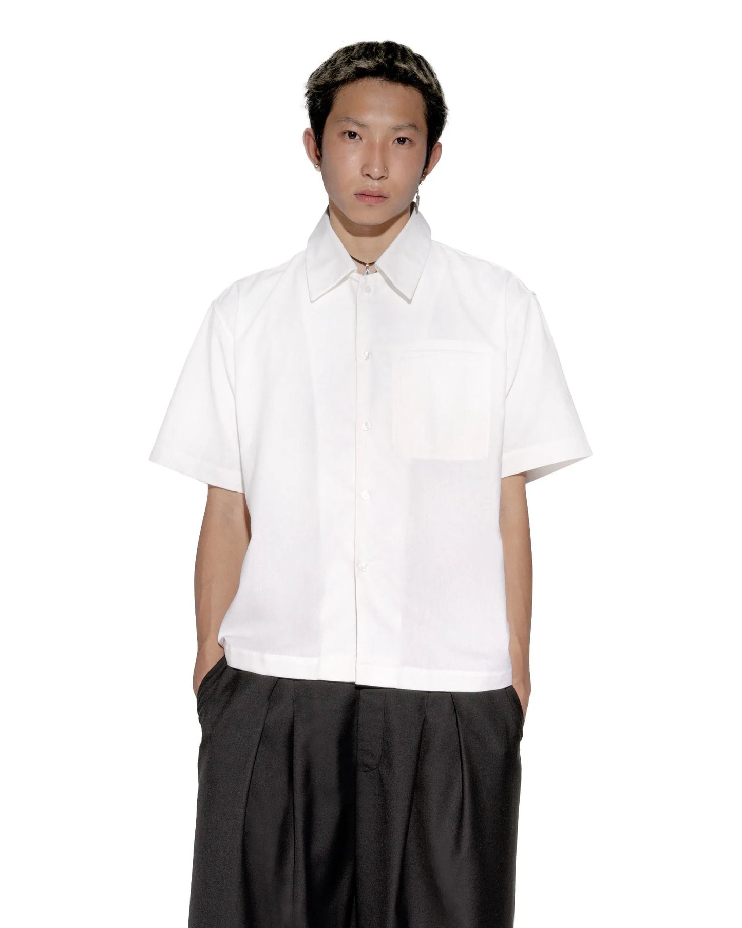 [MAHU] LINEN WELT POCKET SHIRT