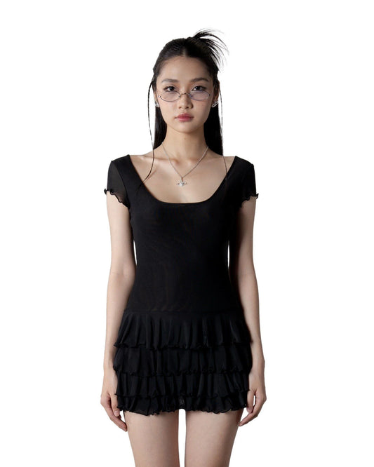 [MAHU] RUFFLE MESH DRESS