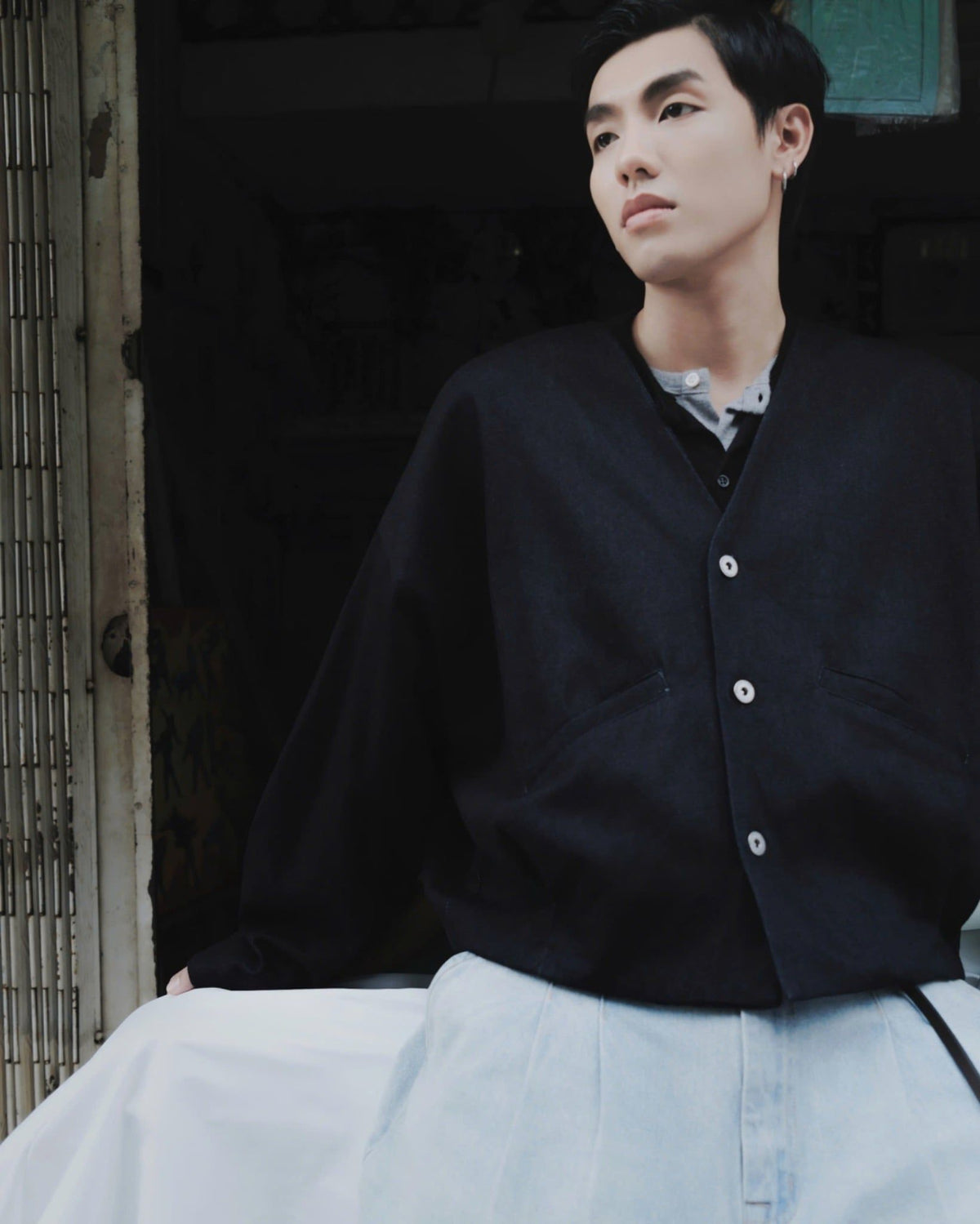 [HYPNOTISM] CURVE DENIM CARDIGAN