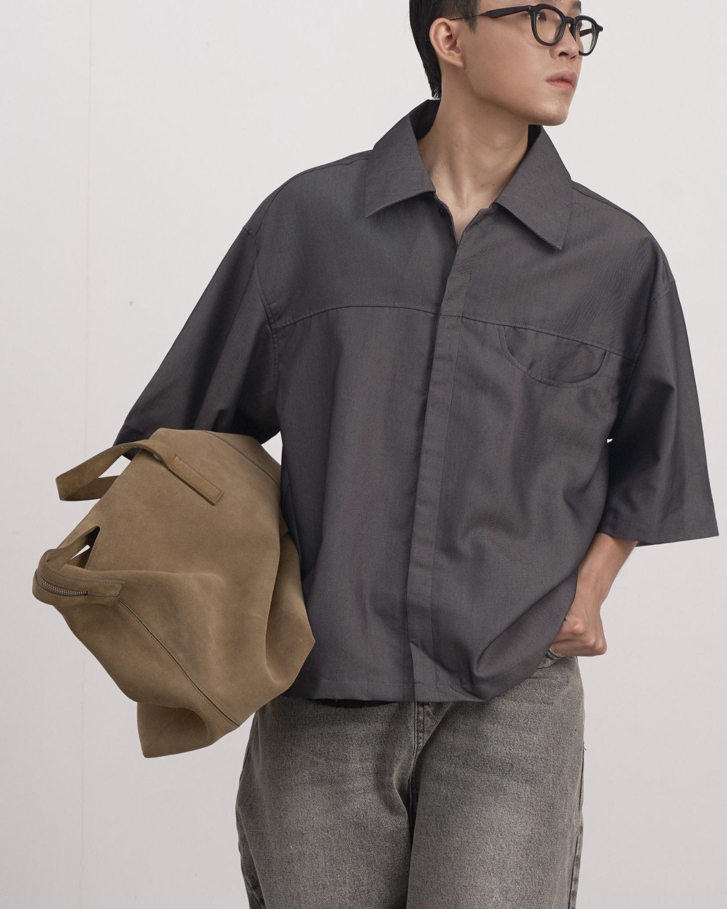 [HYPNOTISM] HALF CIRCLE DENIM SHIRT