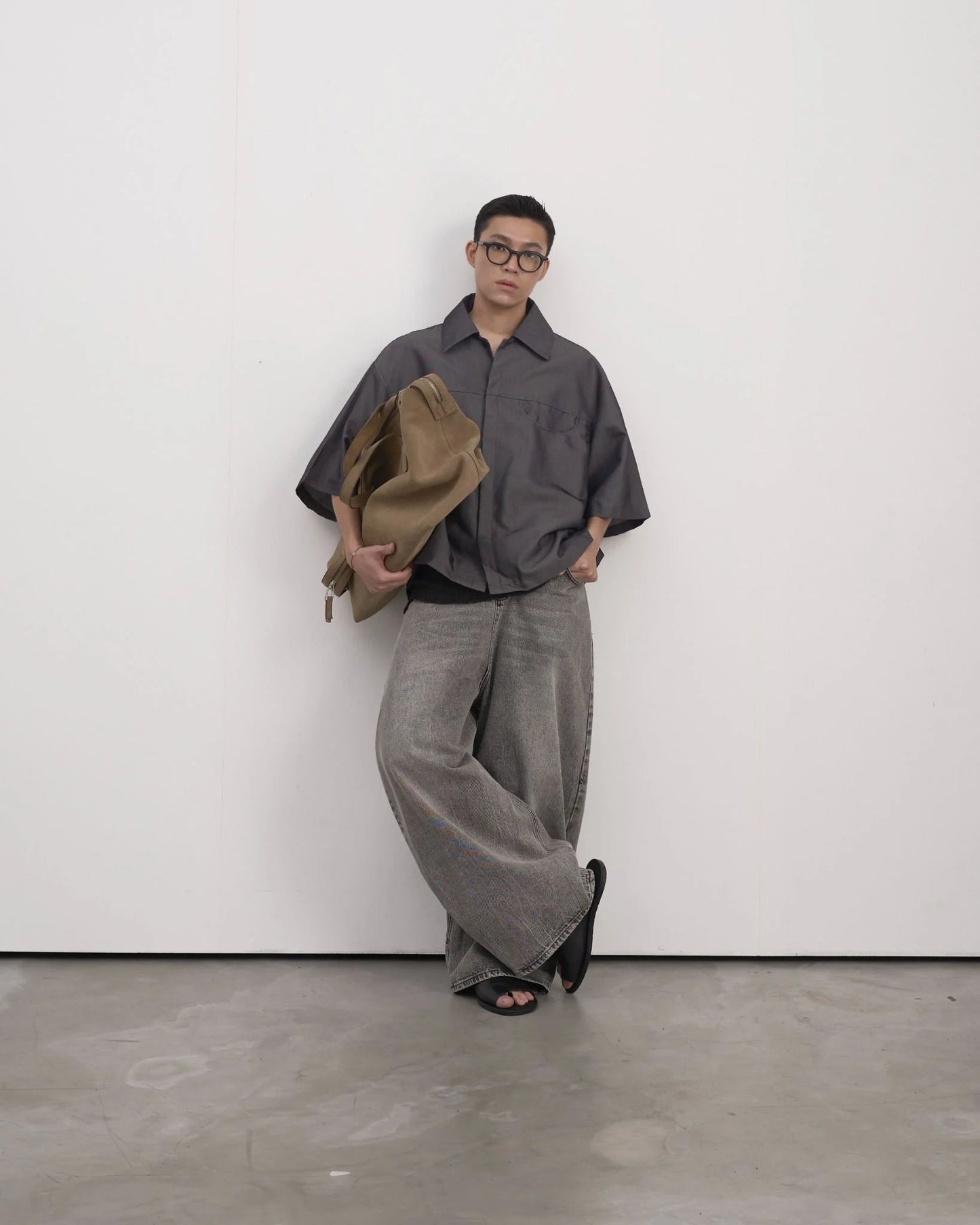 [HYPNOTISM] HALF CIRCLE DENIM SHIRT