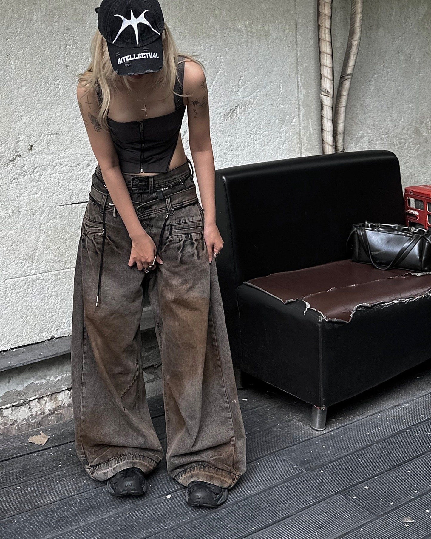 [ROIWORKSHOP] Double Waist Washed Jeans
